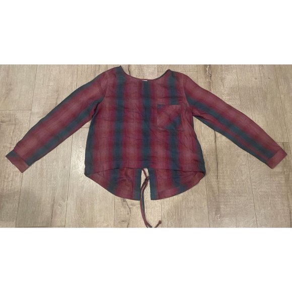 Cloth & Stone Size Small Top Shirt Pink Gray Flannel Open Back Anthropologie - Picture 1 of 11